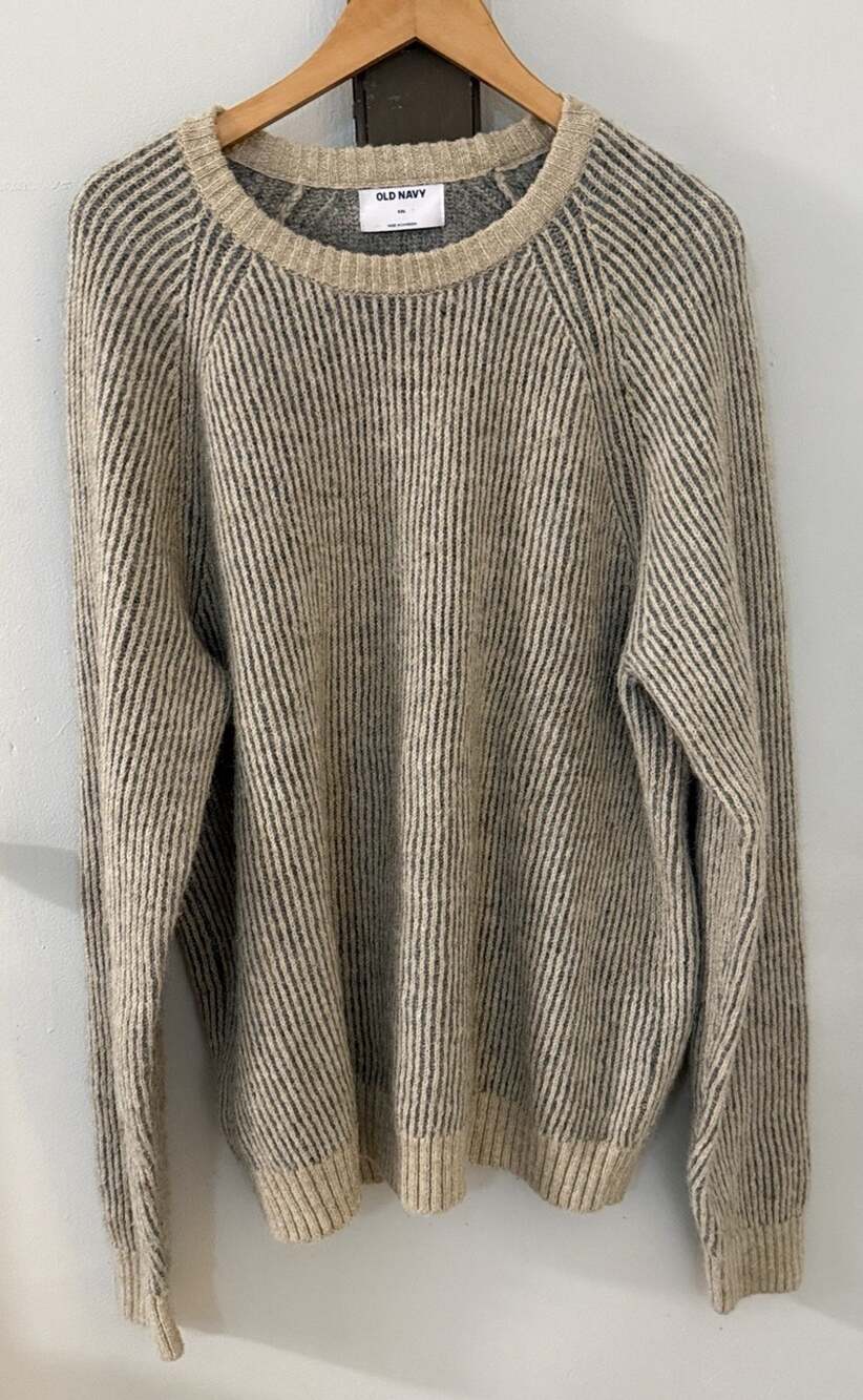 Old Navy Men’s XXL Beige Brown Ribbed Crew Neck Wool Blend Sweater
